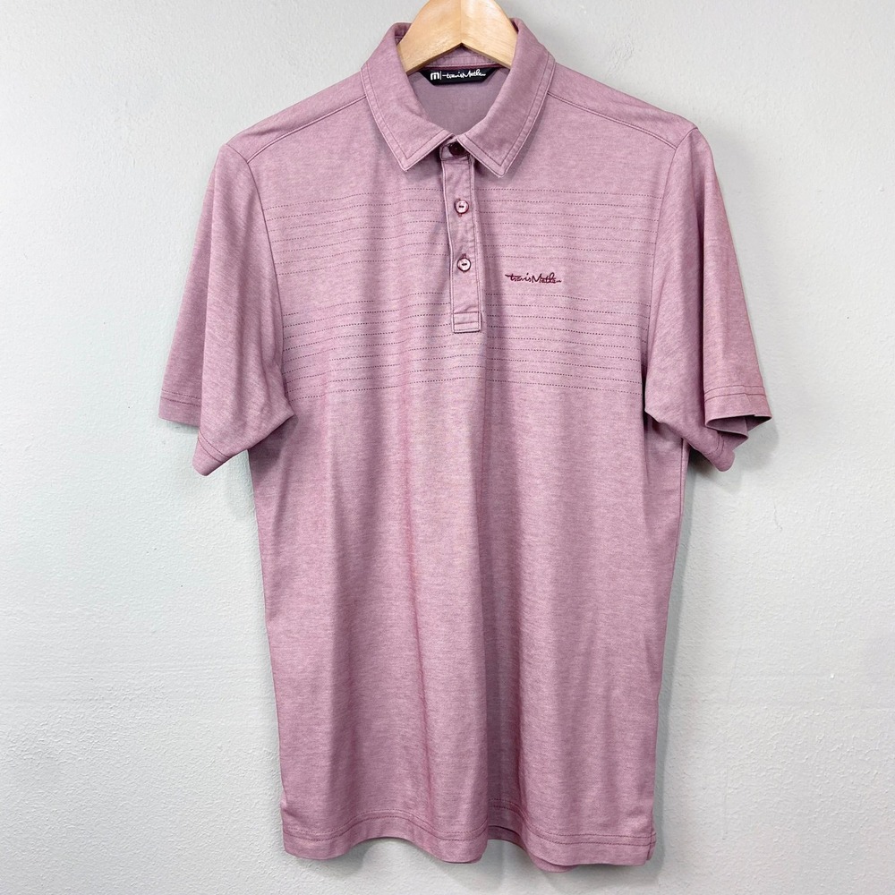Travis Mathew Polo Shirt Size S Pink Red Golf Casual Pima Cotton Knit Top Stripe
